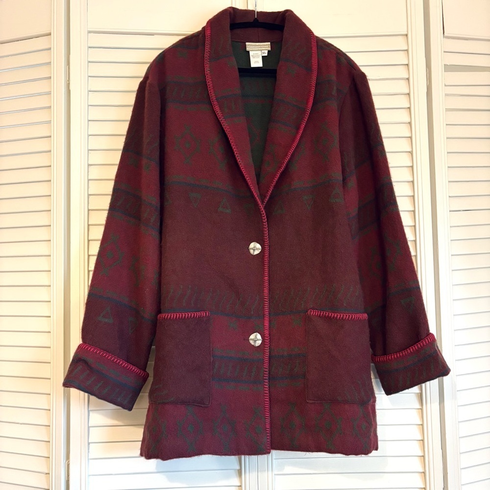 Vintage 90s Coldwater Creek Southwestern Fleece Blanket Jacket Coat XL